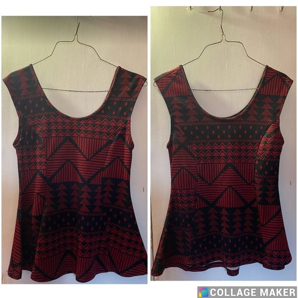 Red and Black Multi-printed scoop front and back top - Picture 1 of 3